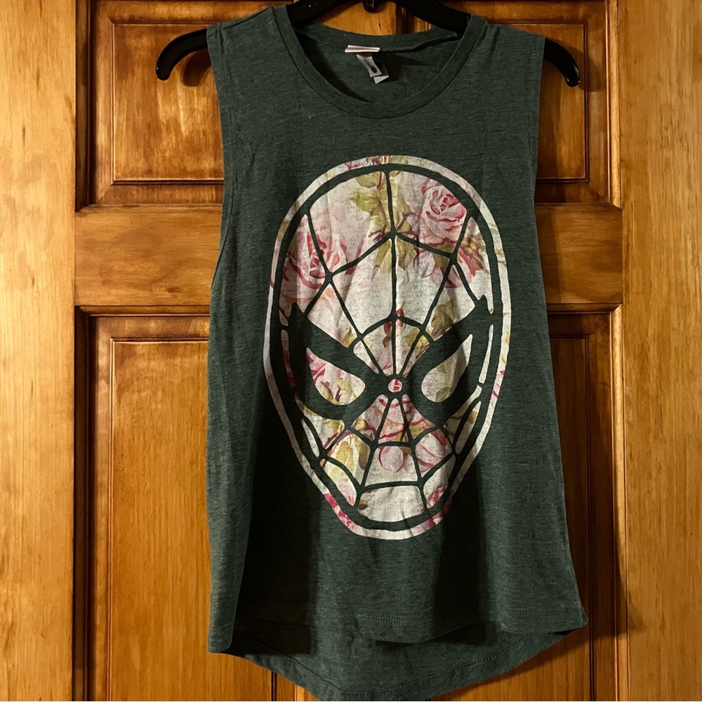 Marvel Women’s Green Sleeveless Top with Floral Spider-man Design